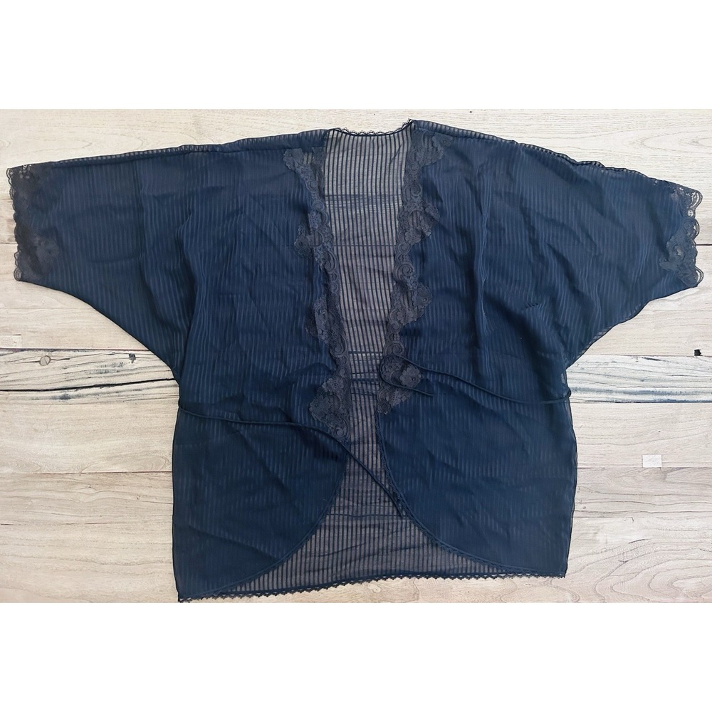 Vintage Indulgence Black Lace Short Robe Coverup Lingerie Sz M